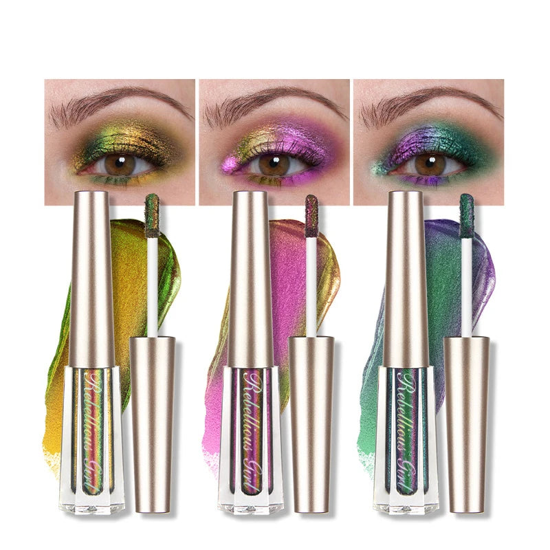3 Pcs Metal Liquid Chameleon Eye Shadow, Multi-Dimensional Eye Makeup Durable Holographic Flash Multi-color Eye Shadow Cosmetics
