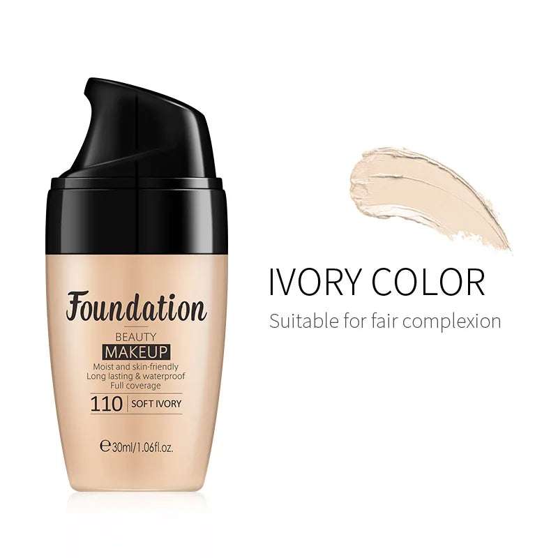 30ml Natural 3-Tone Moisturizing Concealer Full Coverage Pores Dark Circles Ivory Foundation with Easy-Use Pump Head Cosmetics