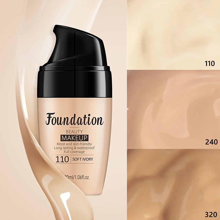 30ml Natural 3-Tone Moisturizing Concealer Full Coverage Pores Dark Circles Ivory Foundation with Easy-Use Pump Head Cosmetics