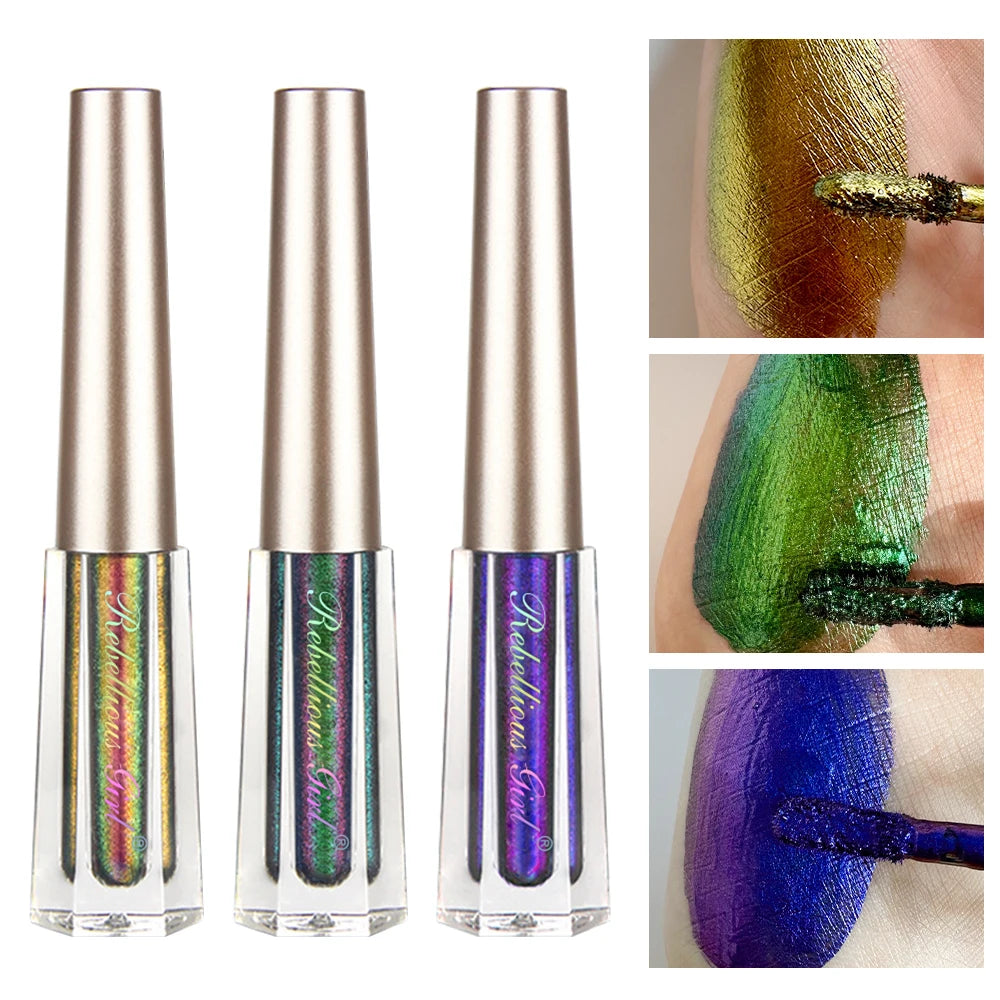 3 Pcs Metal Liquid Chameleon Eye Shadow, Multi-Dimensional Eye Makeup Durable Holographic Flash Multi-color Eye Shadow Cosmetics