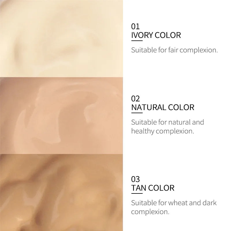 30ml Natural 3-Tone Moisturizing Concealer Full Coverage Pores Dark Circles Ivory Foundation with Easy-Use Pump Head Cosmetics