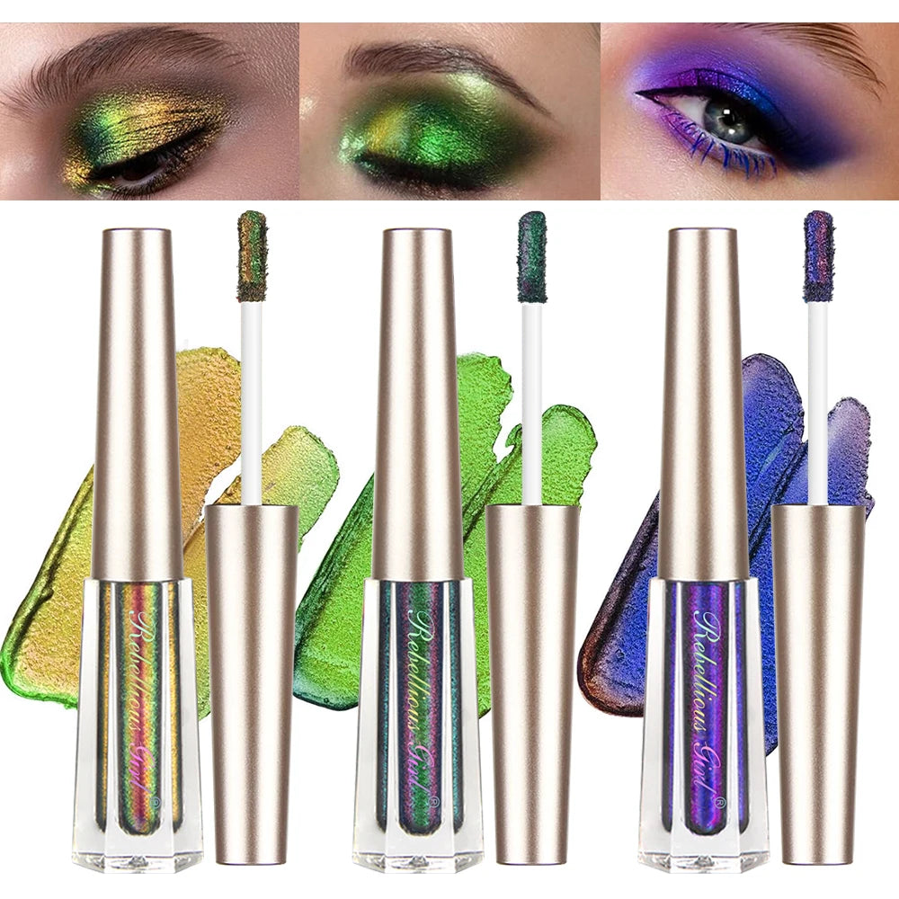 3 Pcs Metal Liquid Chameleon Eye Shadow, Multi-Dimensional Eye Makeup Durable Holographic Flash Multi-color Eye Shadow Cosmetics