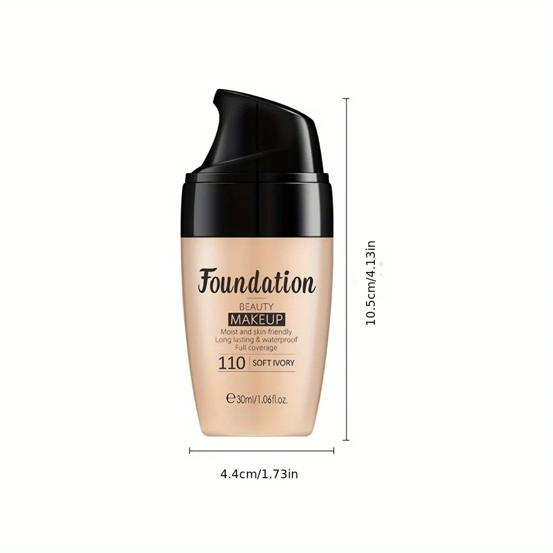 30ml Natural 3-Tone Moisturizing Concealer Full Coverage Pores Dark Circles Ivory Foundation with Easy-Use Pump Head Cosmetics