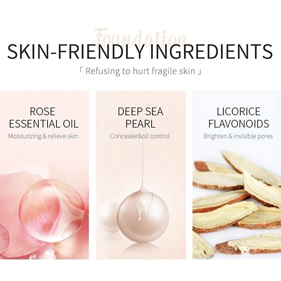 30ml Natural 3-Tone Moisturizing Concealer Full Coverage Pores Dark Circles Ivory Foundation with Easy-Use Pump Head Cosmetics