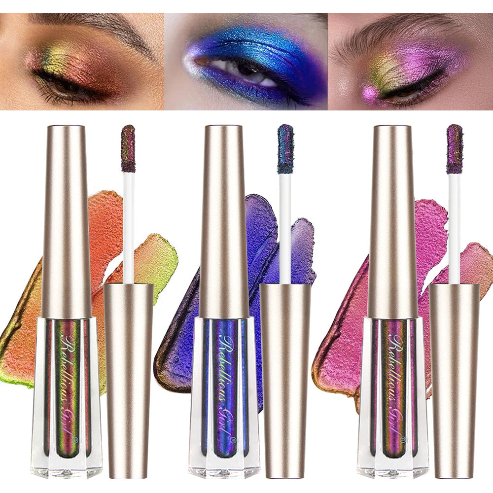 3 Pcs Metal Liquid Chameleon Eye Shadow, Multi-Dimensional Eye Makeup Durable Holographic Flash Multi-color Eye Shadow Cosmetics
