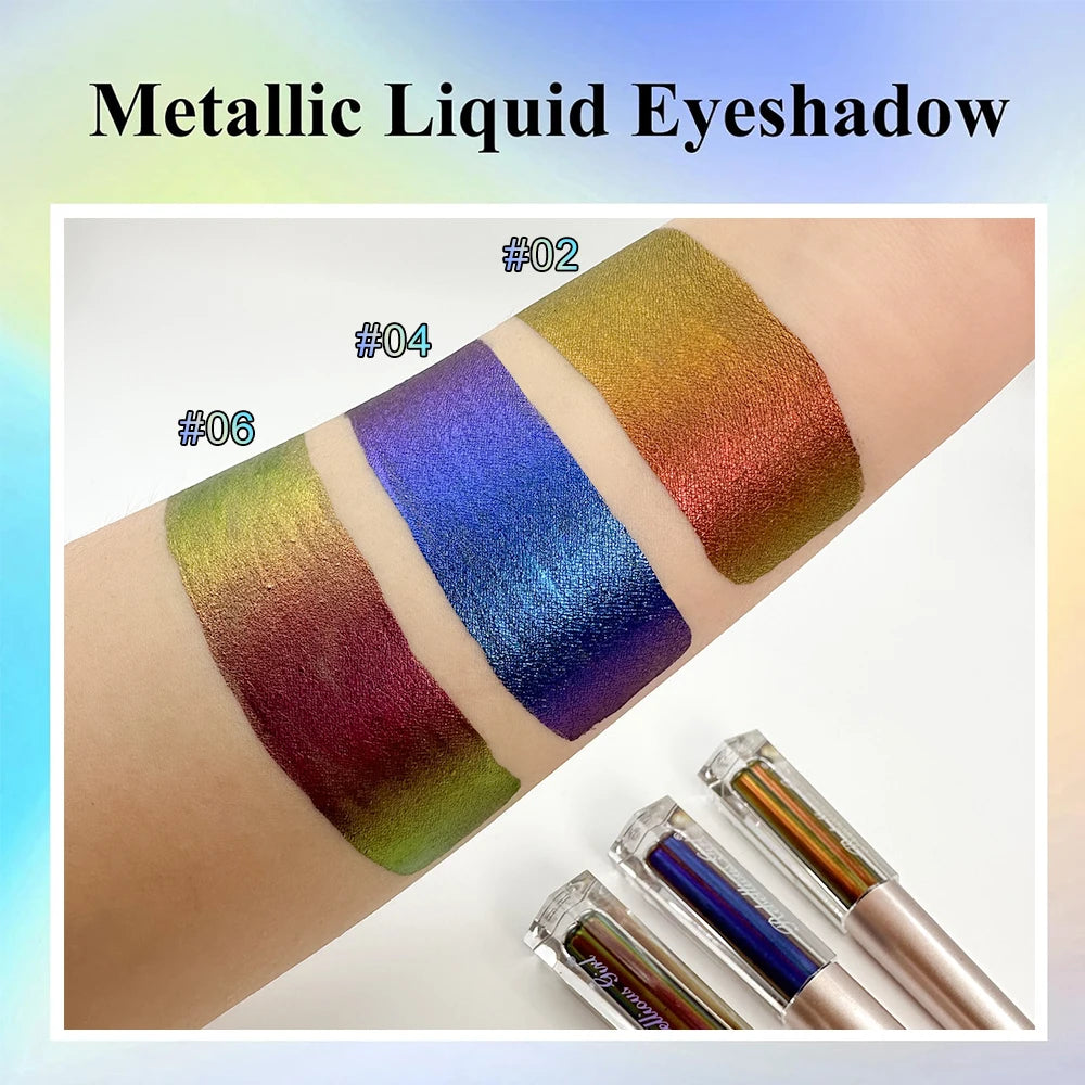 3 Pcs Metal Liquid Chameleon Eye Shadow, Multi-Dimensional Eye Makeup Durable Holographic Flash Multi-color Eye Shadow Cosmetics