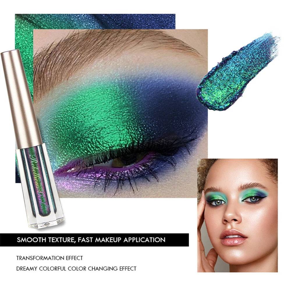 3 Pcs Metal Liquid Chameleon Eye Shadow, Multi-Dimensional Eye Makeup Durable Holographic Flash Multi-color Eye Shadow Cosmetics