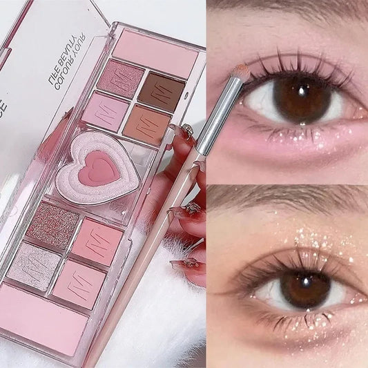 12 Color Love Heart Pink Eyeshadow Palette Natural Cool Tone Low Saturation Matte Eye Shadow Pallet Brown Korean Makeup Cosmetic
