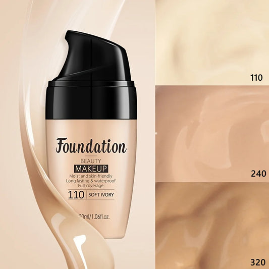 30ml Natural 3-Tone Moisturizing Concealer Full Coverage Pores Dark Circles Ivory Foundation with Easy-Use Pump Head Cosmetics